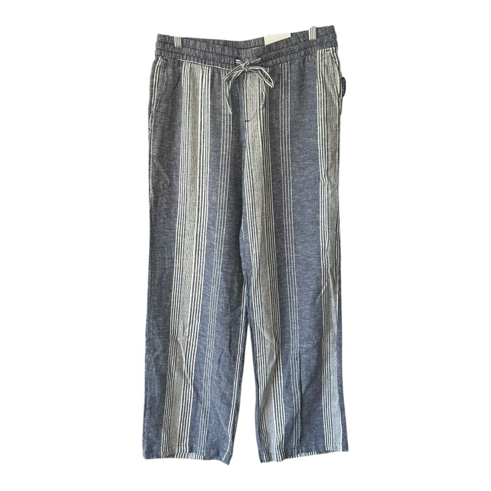 Old Navy Wide Leg Blue White Striped Linen Pants NWT Stretch Waist Size … - Picture 15 of 16